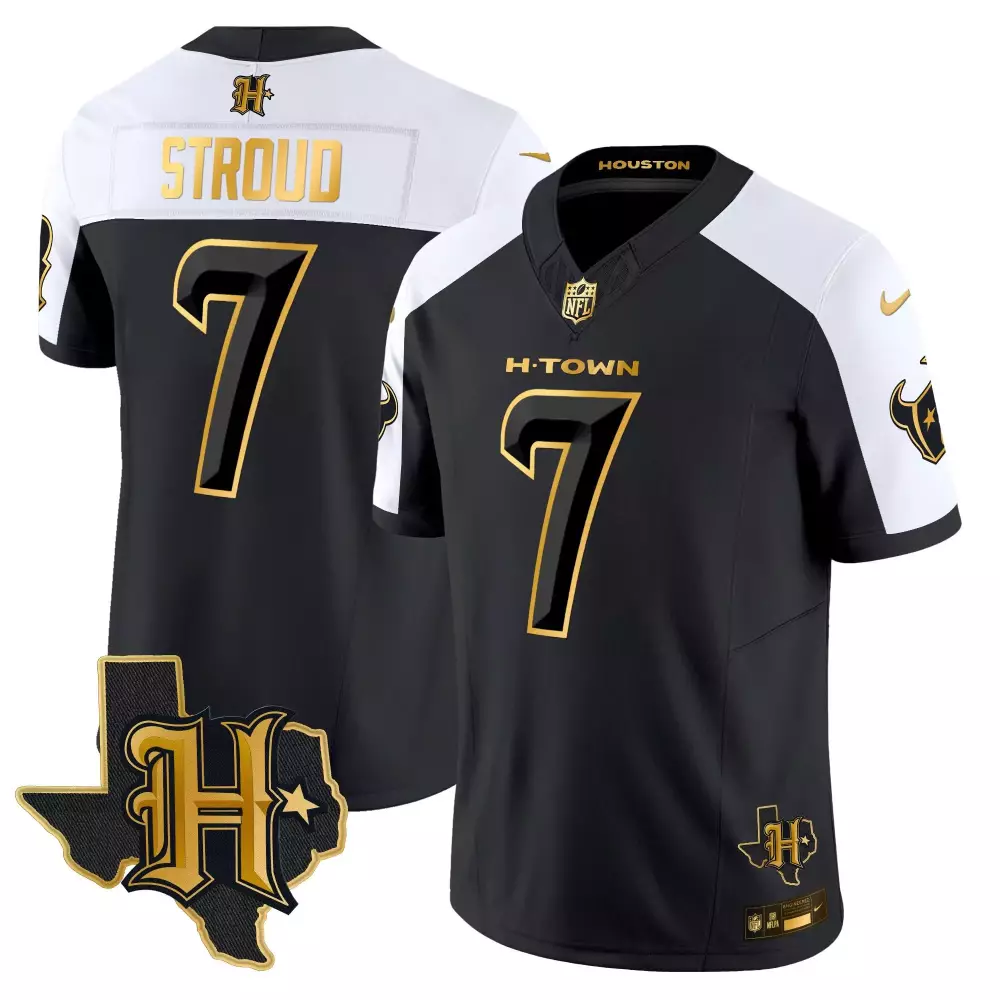 C.j. Stroud 7 Houston Texans Jersey Black H-town Men White Gold Vapor Limited All