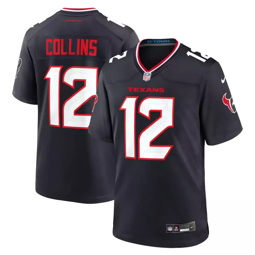 Nico Collins 12 Texans Jersey Black Men Authentic White Red Game