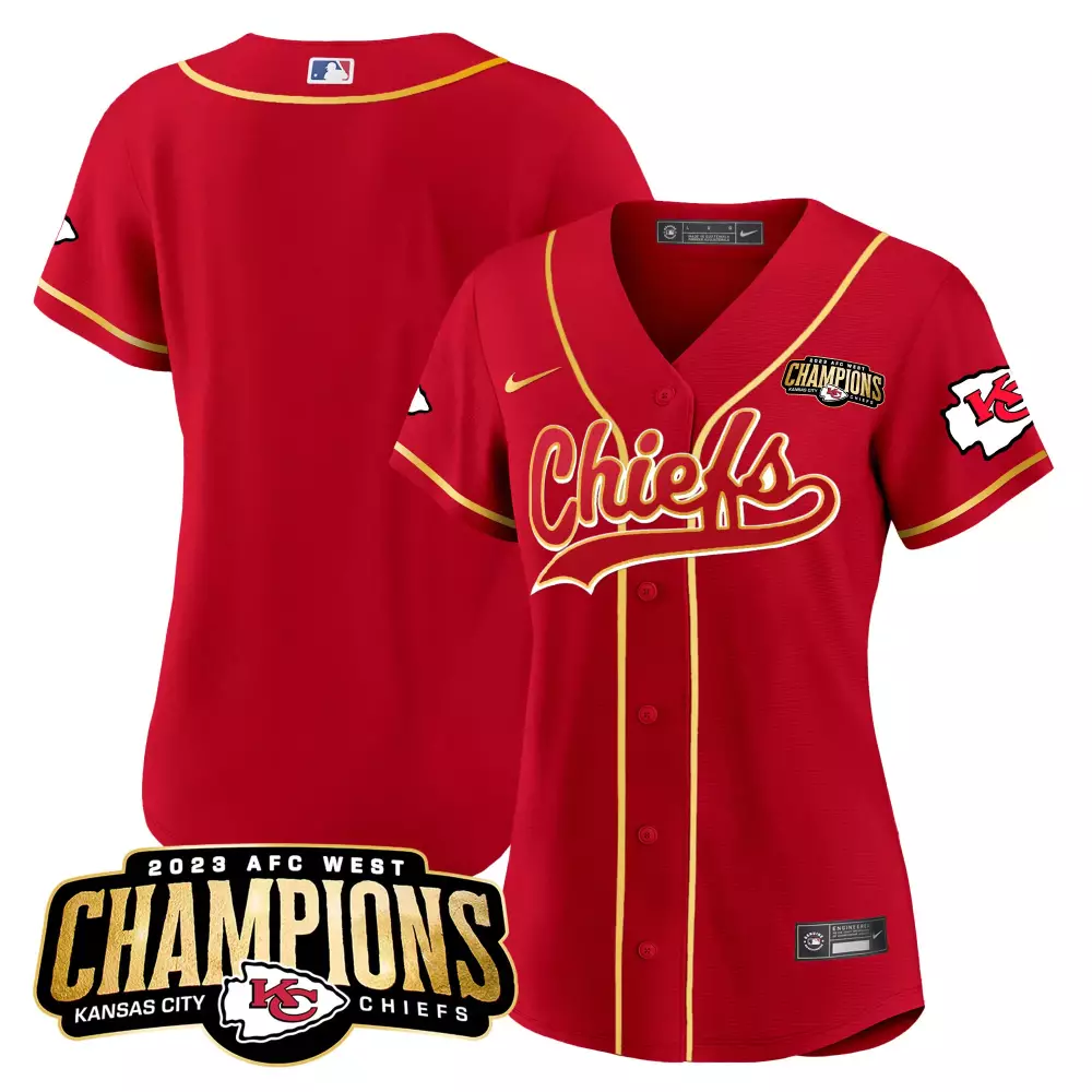 Custom Kansas City Chiefs Jersey Red 2023 AFC West Champions Women Gold All Stitched
