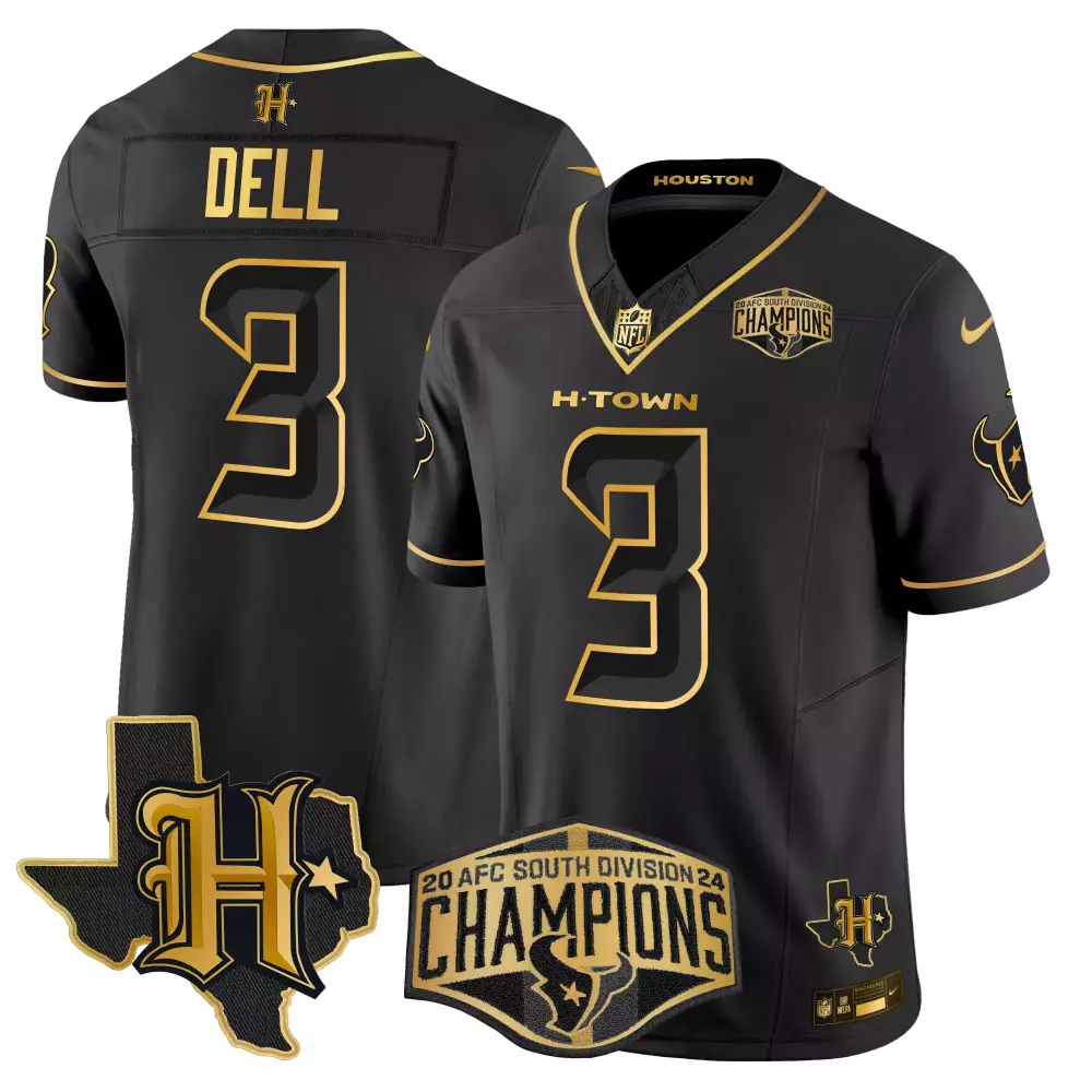 Tank Dell 3 Houston Texans Jersey Black H-town Men Gold Vapor Limited All Stitched