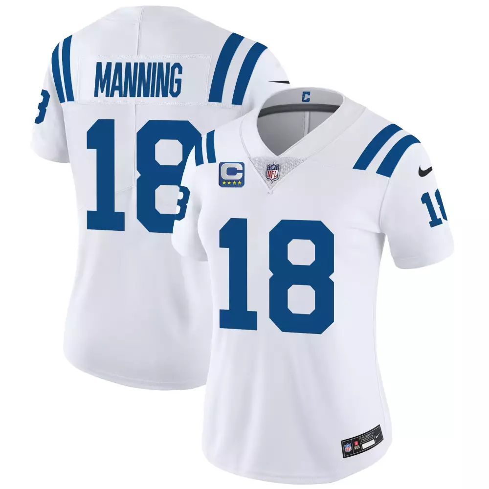 Peyton Manning 18 Colts Jersey White Captains Men Fútbol Americano Blue All Stitched