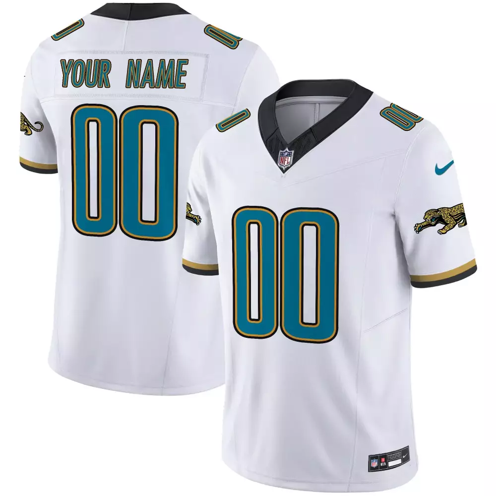 Custom Jacksonville Jaguars Jersey White Men Black Teal Gold Throwback Vapor Limited