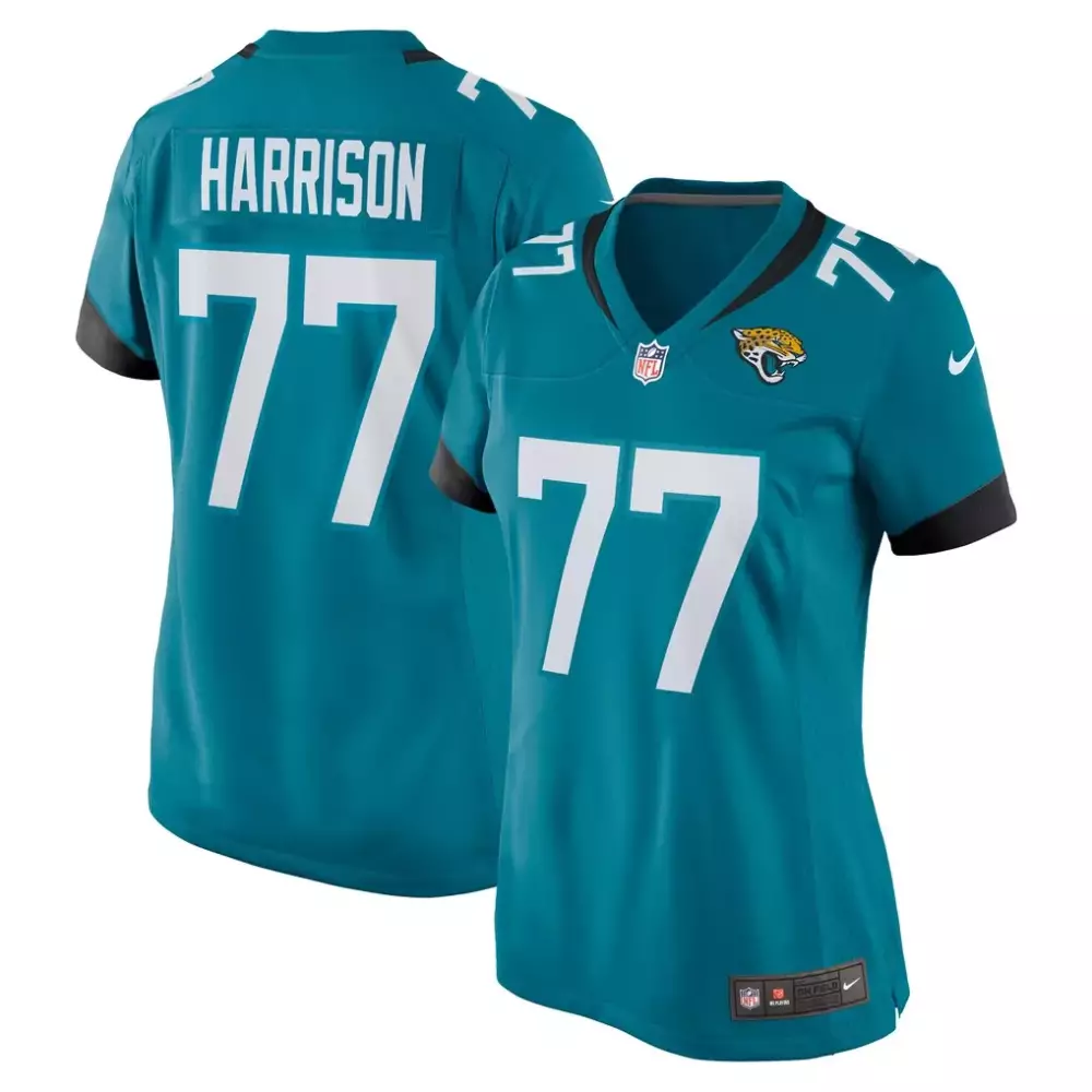 Anton Harrison 77 Jersey Teal Jacksonville Jaguars Men Replica Black White Game