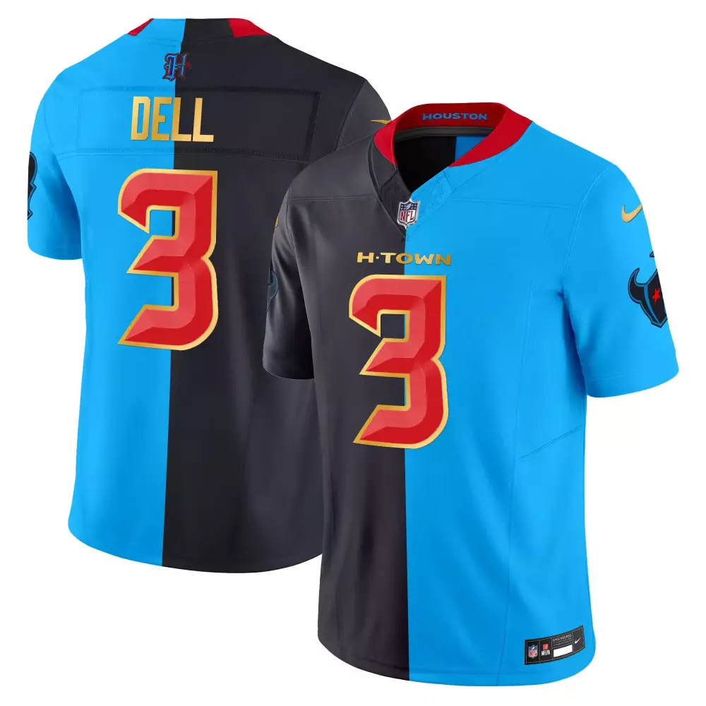 Tank Dell 3 Houston Texans Jersey Blue H-town Men Split Design Black Red Vapor Limited