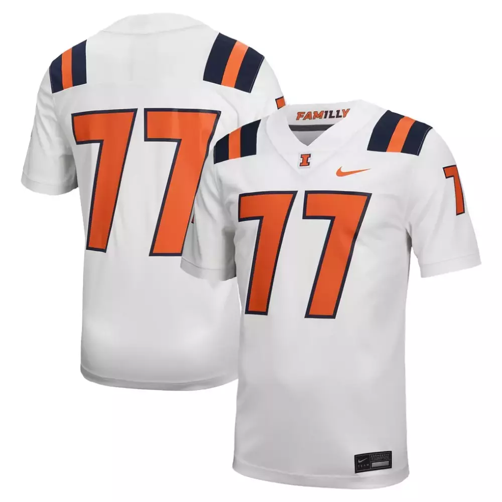 Illinois 77 Jersey White Men Orange Navy Blue