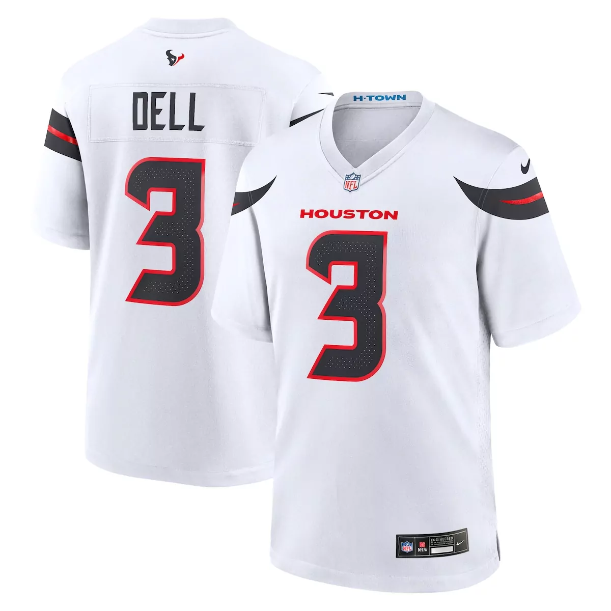 Tank Dell 3 Houston Texans Jersey White Men Player Alternate Black Red Game