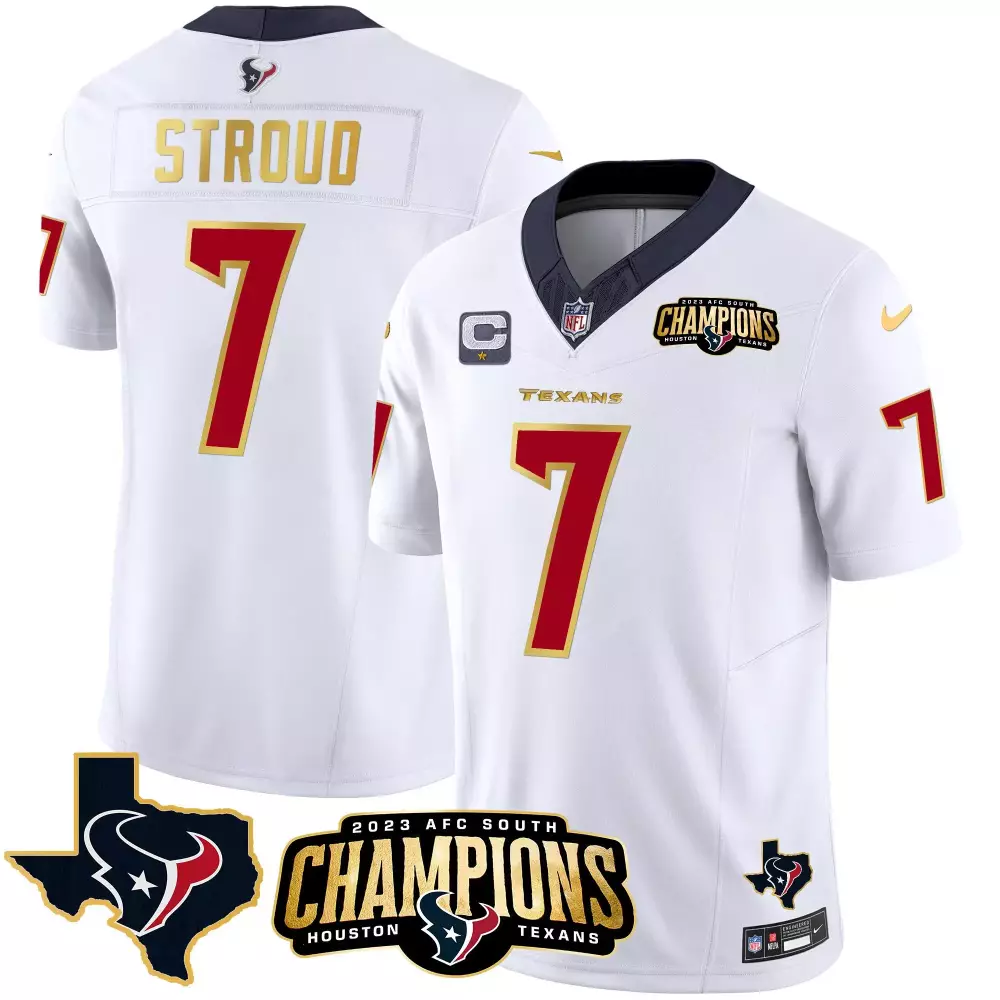 C.j. Stroud 7 Texans Jersey White 2023 AFC South Champions Men Standard Red Navy