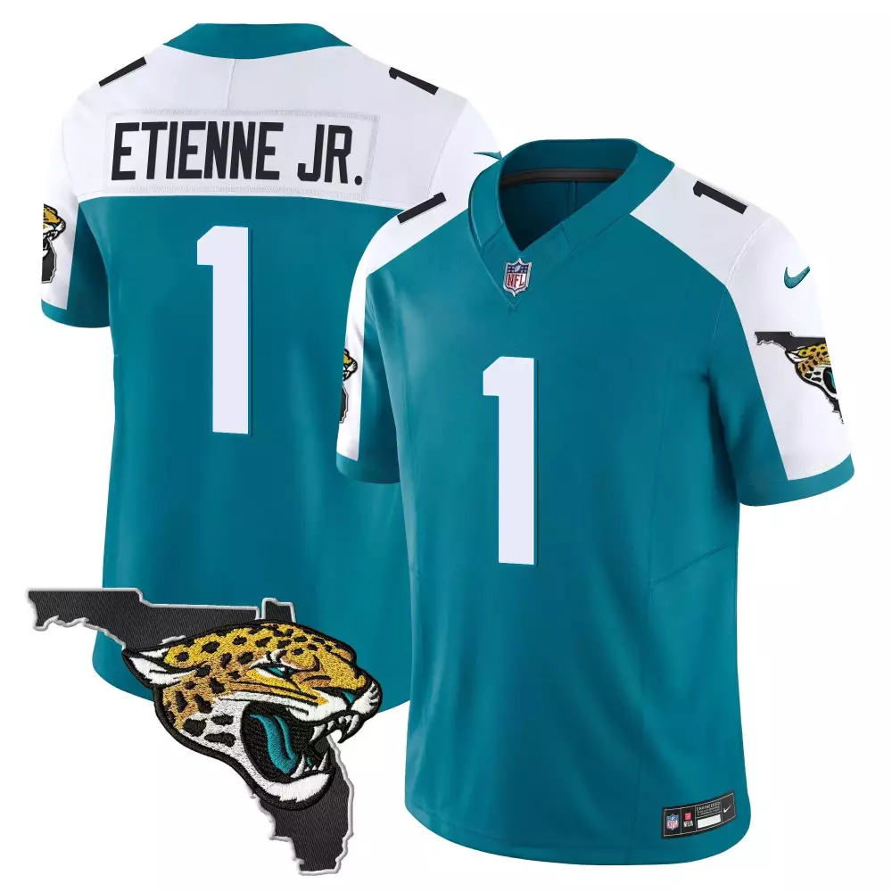 Travis Etienne Jr. 1 Jersey Teal Jacksonville Jaguars Men White Alternate Vapor All