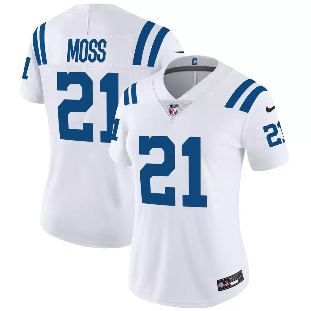 Moss 21 Indianapolis Colts Jersey White Men Game Royal Blue All Stitched Vapor Limited