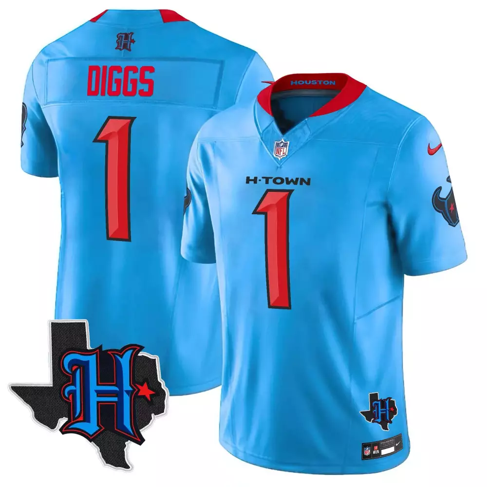 Diggs 1 Houston Texans Jersey Light Blue H-town Texas State Outline Men Alternate