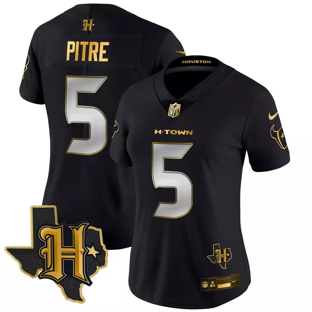 Jalen Pitre 5 Houston Texans Jersey Black H-town Nflpa Texas Outline Men Player Gold
