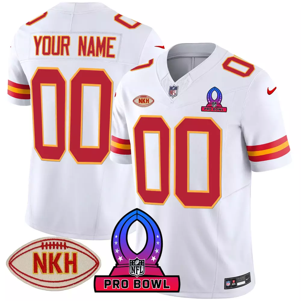 Custom Kansas City Chiefs Jersey White Pro Bowl Nkh Men NFL Red Gold All Stitched