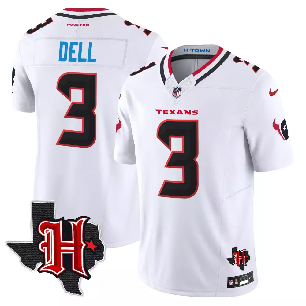 Tank Dell 3 Texans Jersey White H-town Texas State Outline Men Replica Alternate