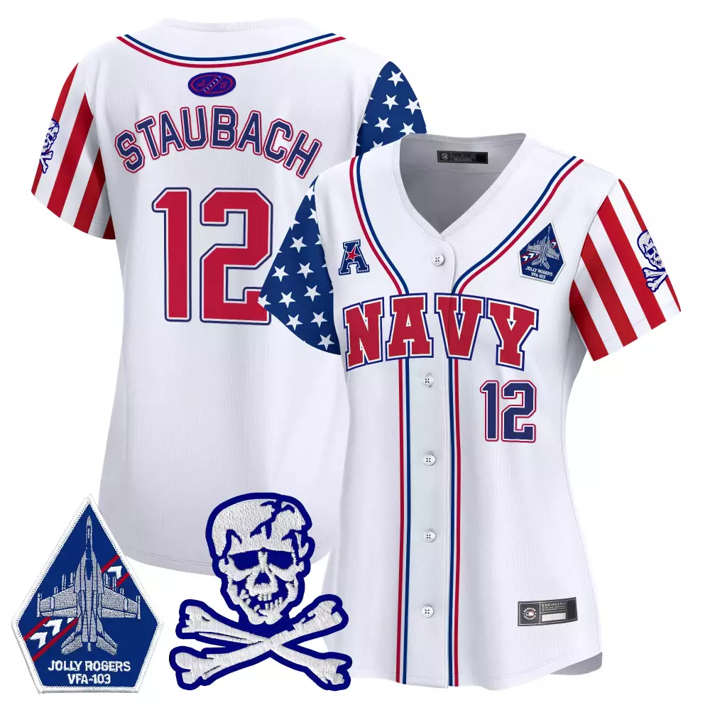 Staubach Independence 12 Navy Jersey White Jolly Rogers VFA-103 Skull Crossbones