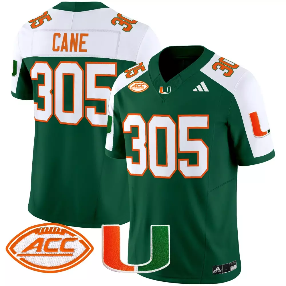 Cane ACC Miami Hurricanes Jersey Green Men White Orange Vapor All Stitched Embroidered