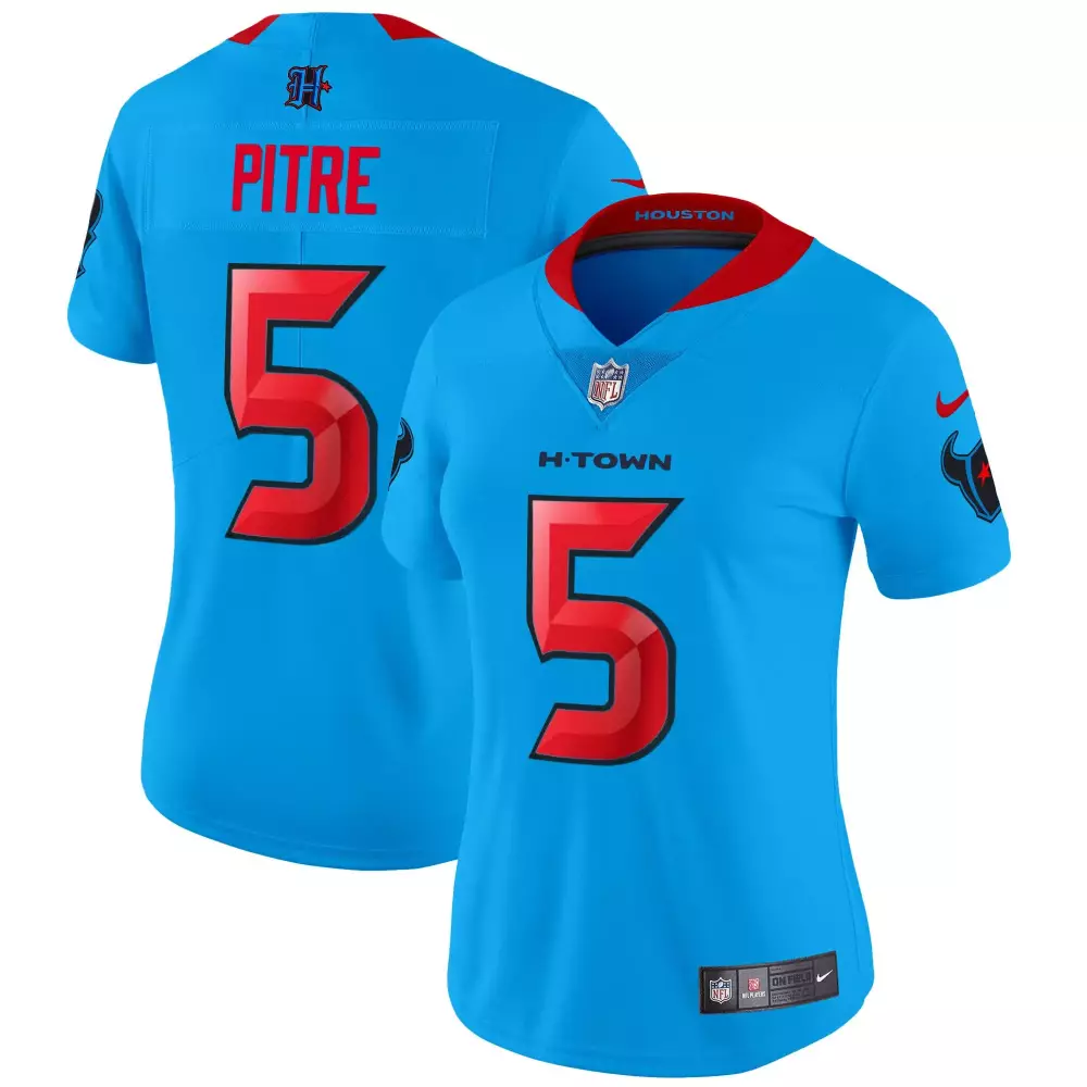 Jalen Pitre 5 Houston Texans Jersey Blue Women NFL Alternate Red Stitched