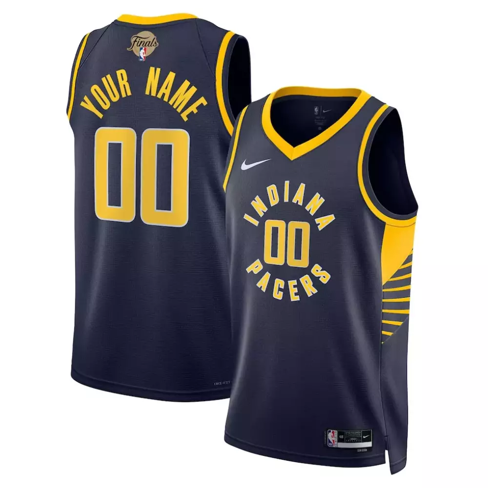Custom Indiana Pacers Jersey Navy Blue Finals Men Yellow Unisex Swingman Icon