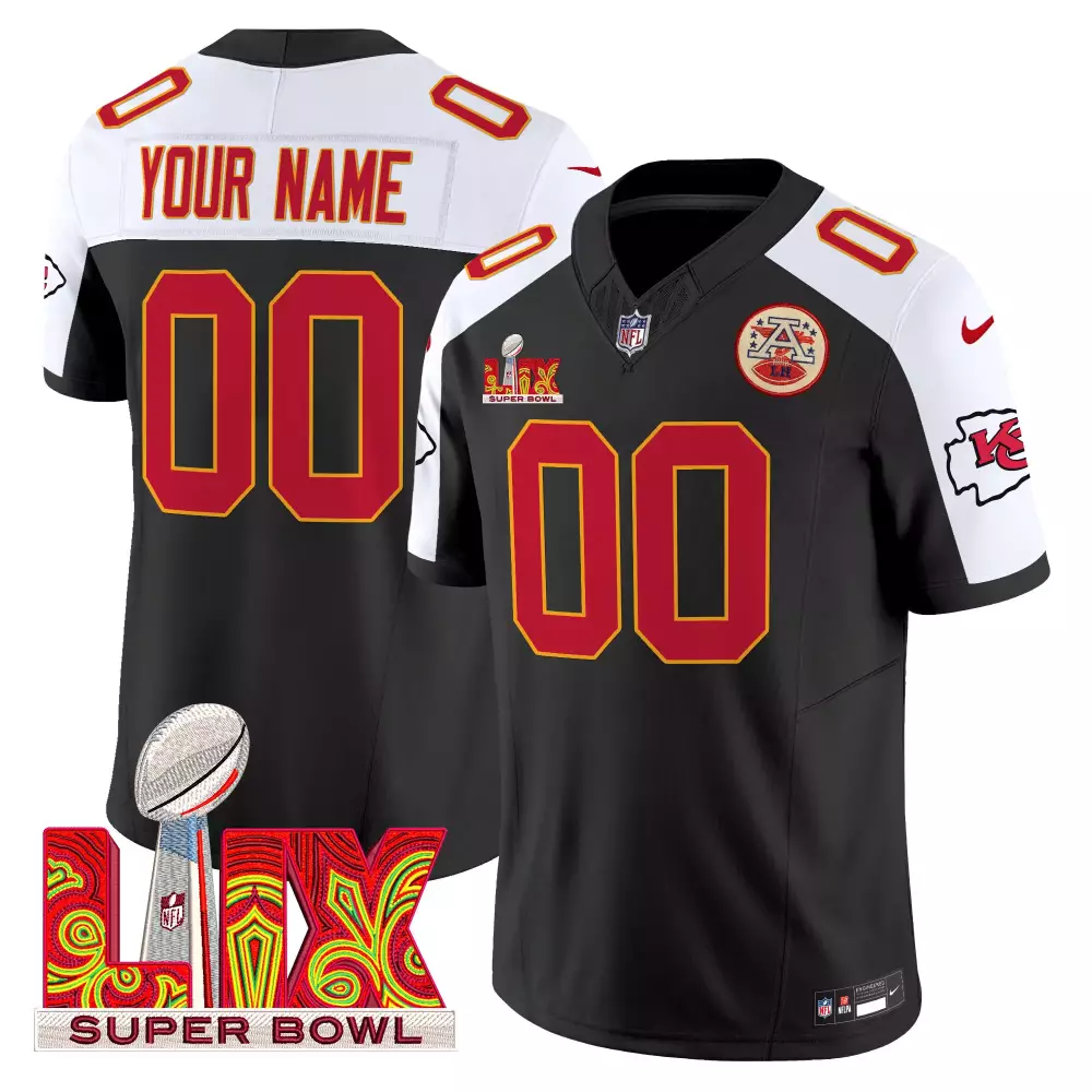 Custom Kansas City Chiefs Jersey Black Super Bowl Lix Men Alternate Red White Gold