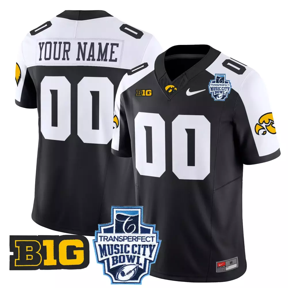 Custom Iowa Hawkeyes Jersey Black Big Ten Transperfect Music City Bowl Men Alternate