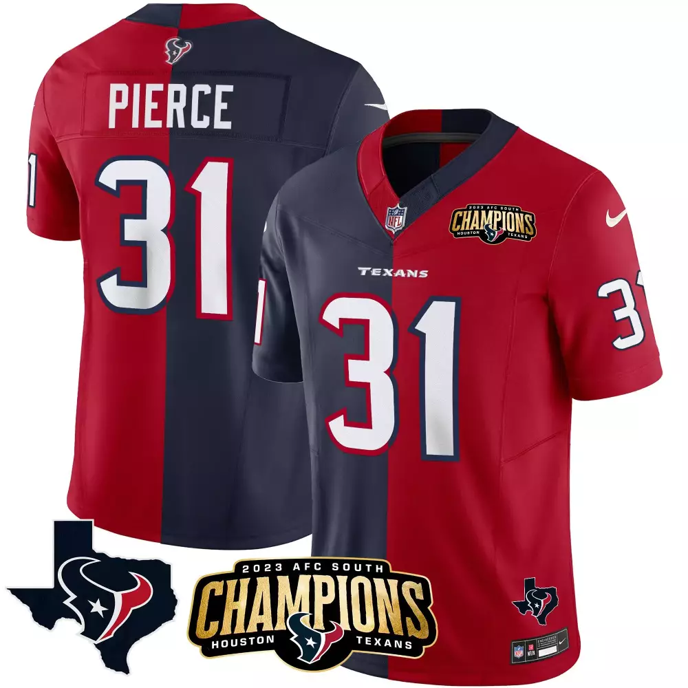 Dameon Pierce 31 Houston Texans Jersey Red 2023 AFC South Champions Men Split Design