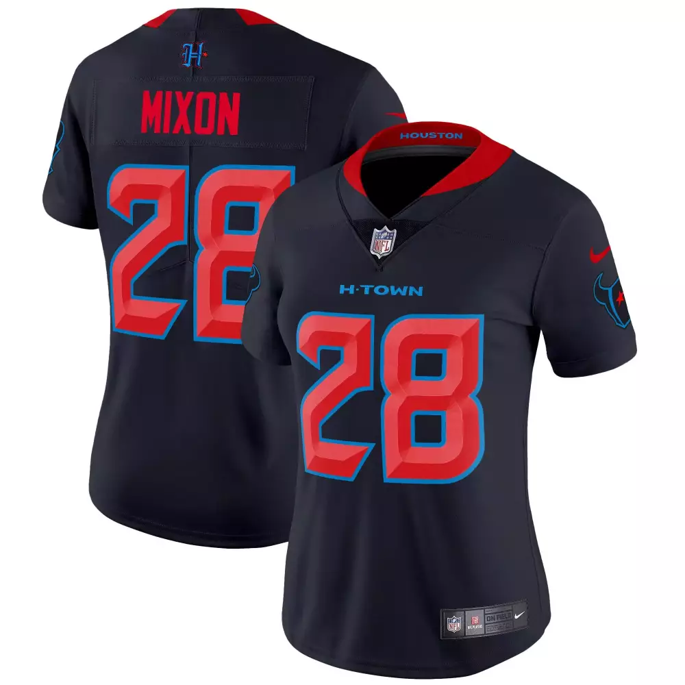 Joe Mixon 28 Houston Texans Jersey Navy Women Player Alternate Red Light Blue Vapor