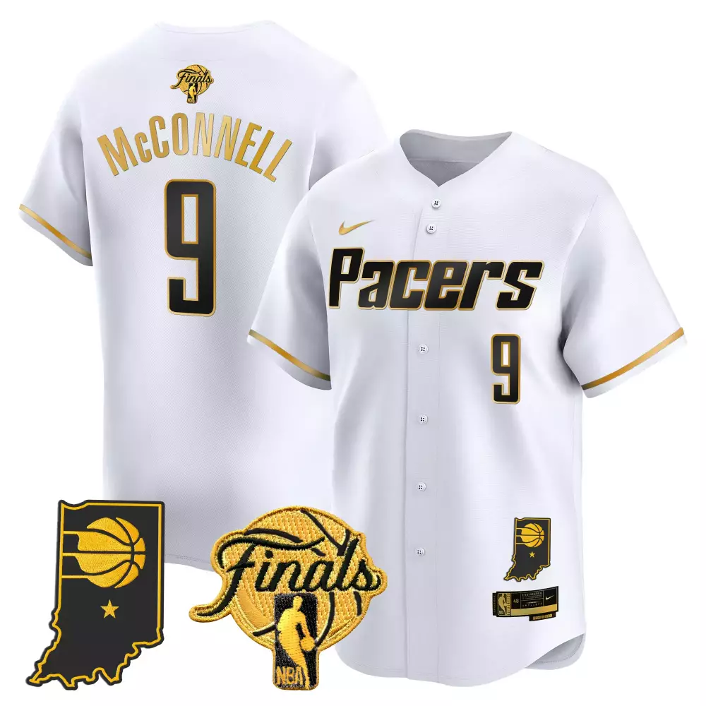 T.j. Mcconnell 9 Pacers Jersey White NBA Finals Indiana Men Black Gold Vapor Stitched
