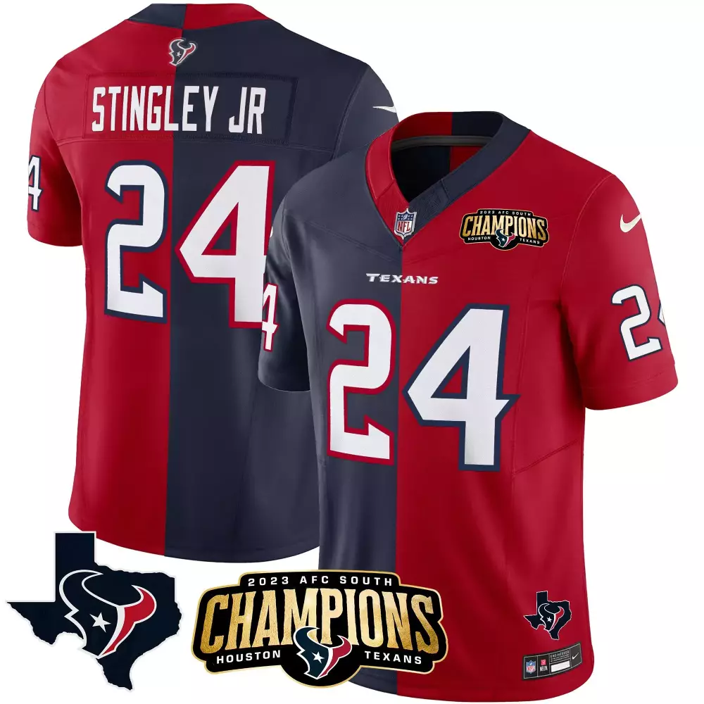 Derek Stingley Jr. 24 Jersey Red 2023 AFC South Champions Houston Texans Men Split