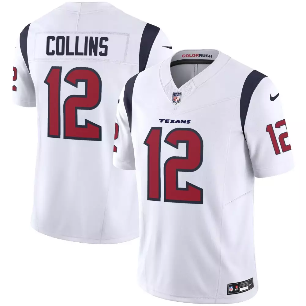 Nico Collins 12 Texans Jersey White Men Color Rush Red Navy Vapor All Stitched