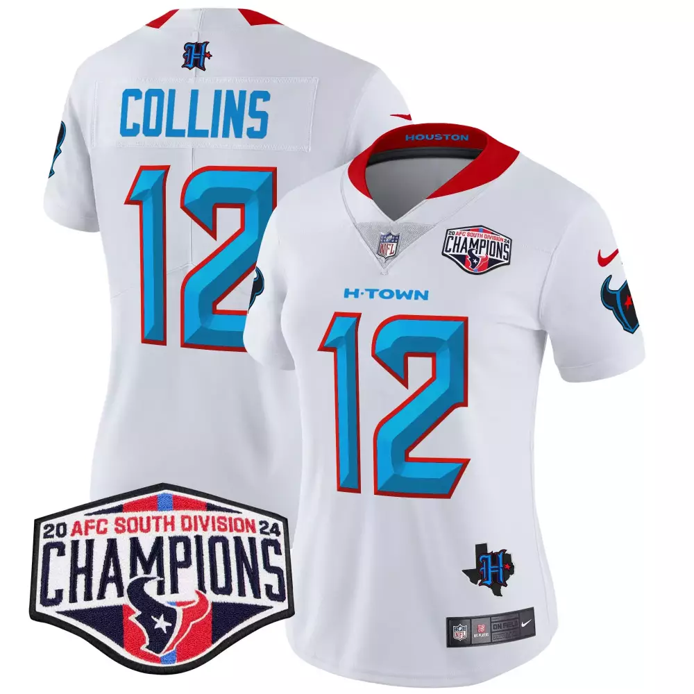 Nico Collins 12 Houston Texans Jersey White AFC South Division Champions Men American
