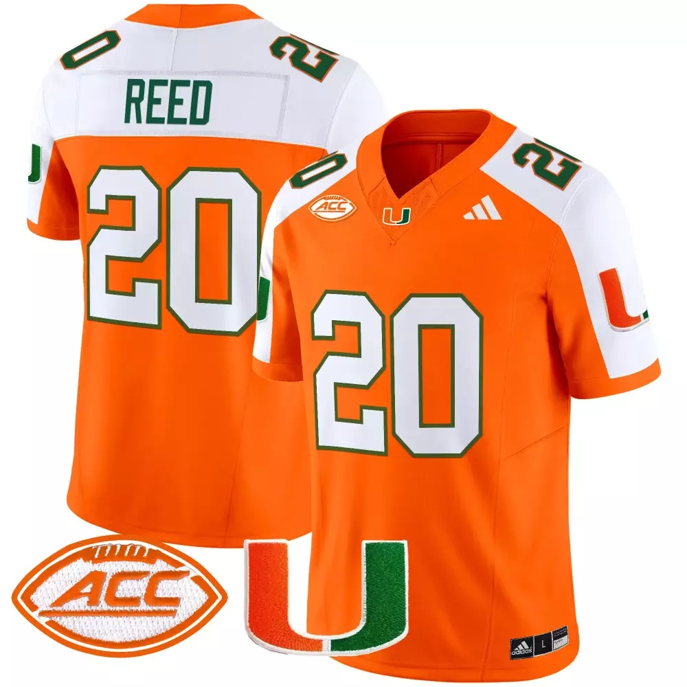 Reed ACC 20 Miami Hurricanes Jersey Orange Men White Green Vapor Limited All Stitched