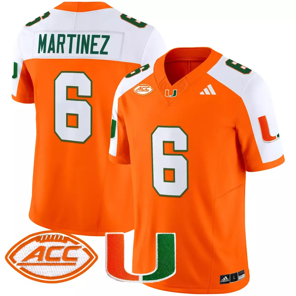 Martinez ACC 6 Miami Hurricanes Jersey Orange White Green Vapor Limited All Stitched