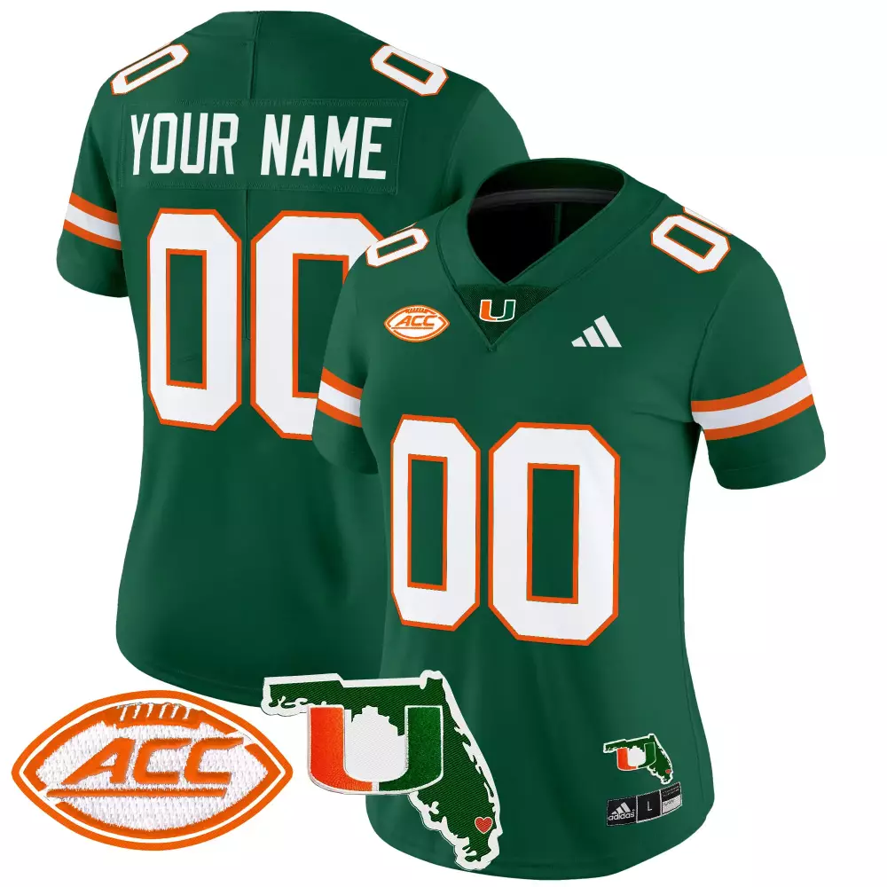 Custom Miami Hurricanes Jersey Green Women Orange White Stitched Vapor Embroidered