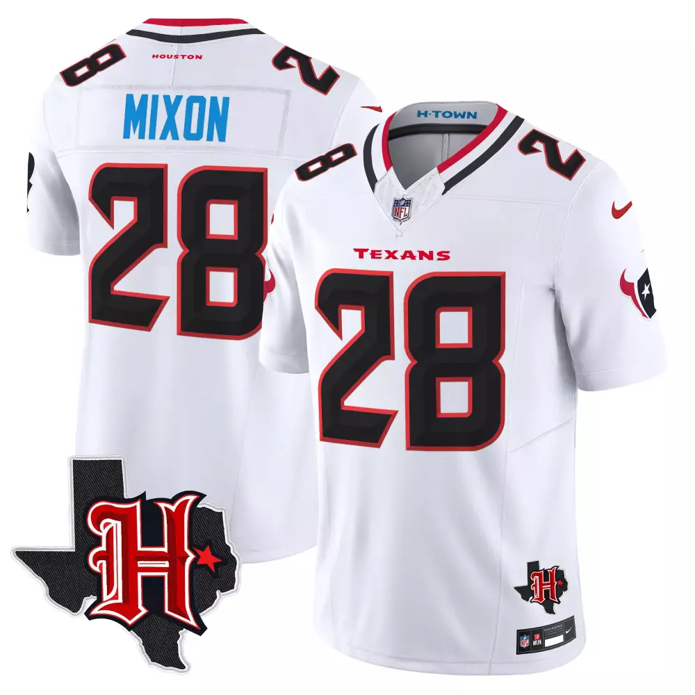 Joe Mixon 28 Texans Jersey White Houston H-town Men Nike NFL Black Red Vapor Limited