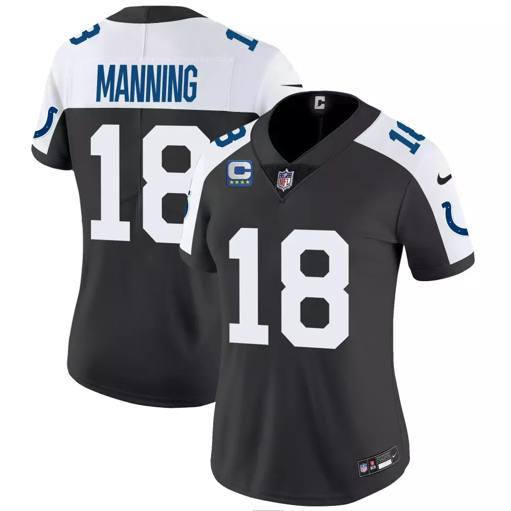 Peyton Manning 18 Jersey Black Indianapolis Colts Men NFL Split Design White Blue