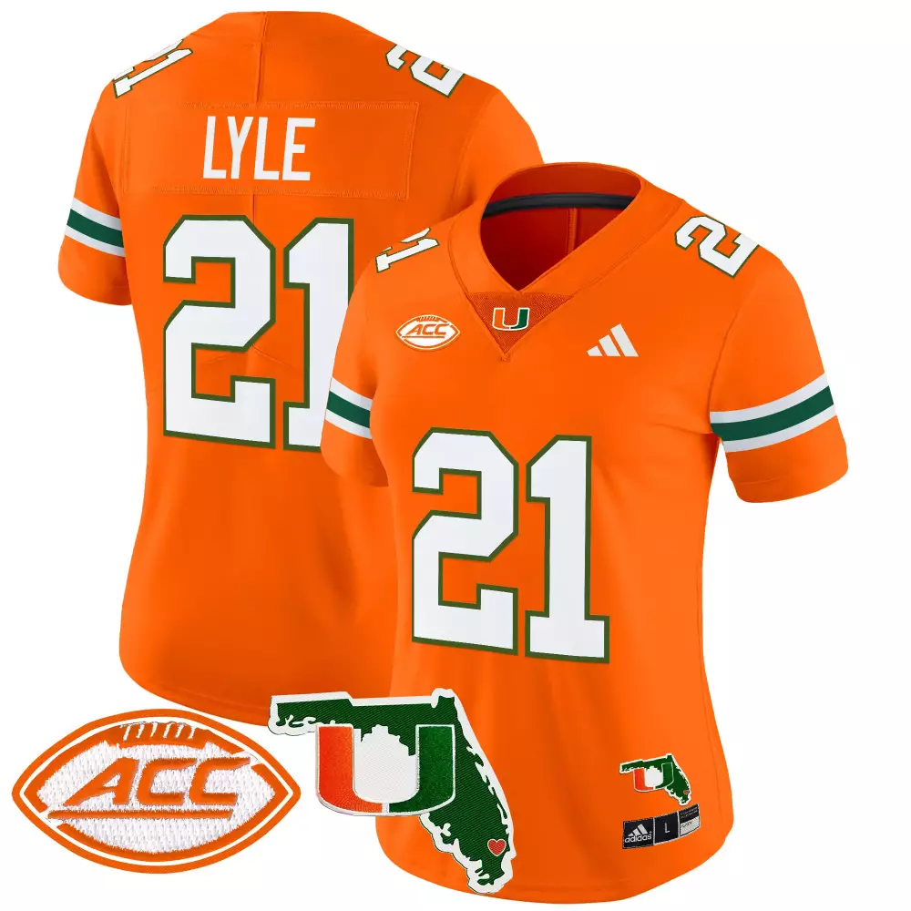 Lyle ACC 21 Miami Hurricanes Jersey Orange Florida Shape Men White Green Vapor Stitched