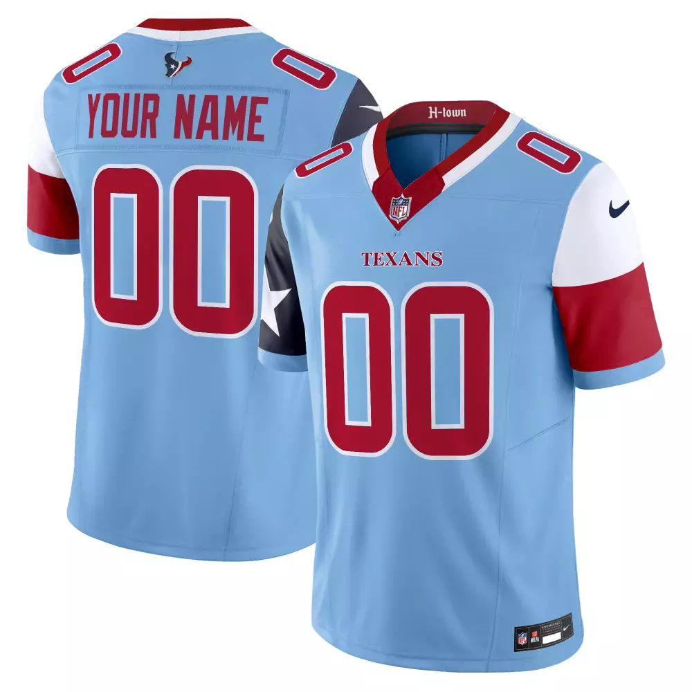 Custom Texans Jersey Light Blue Men Split Red White Dark Grey Vapor Limited v5 All