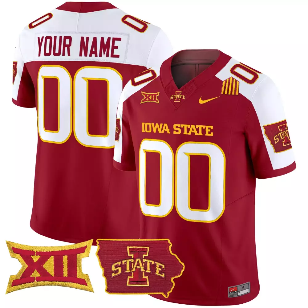 Custom Iowa State Jersey Cardinal Big Outline Men White Gold Home Stitched Vapor