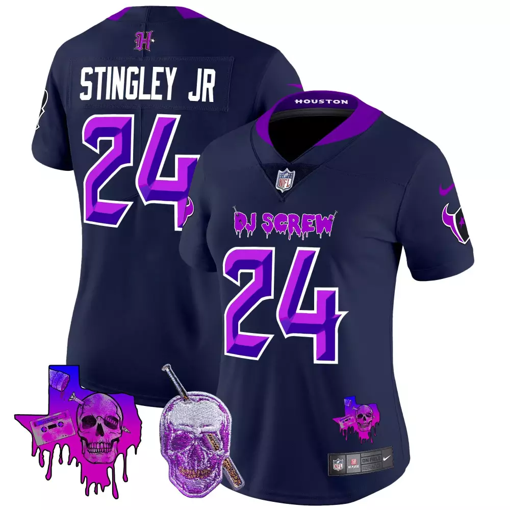 Derek Stingley Jr. 24 Jersey Navy Blue Dj Screw Houston Texans 2023 Men Alternate