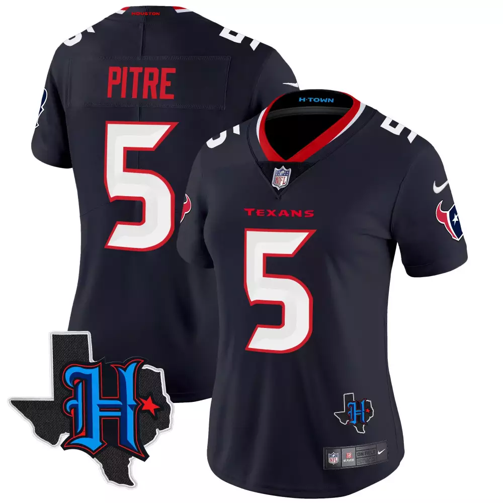 Jalen Pitre 5 Houston Texans Jersey Navy Blue H-town Field Women Authentic Red White