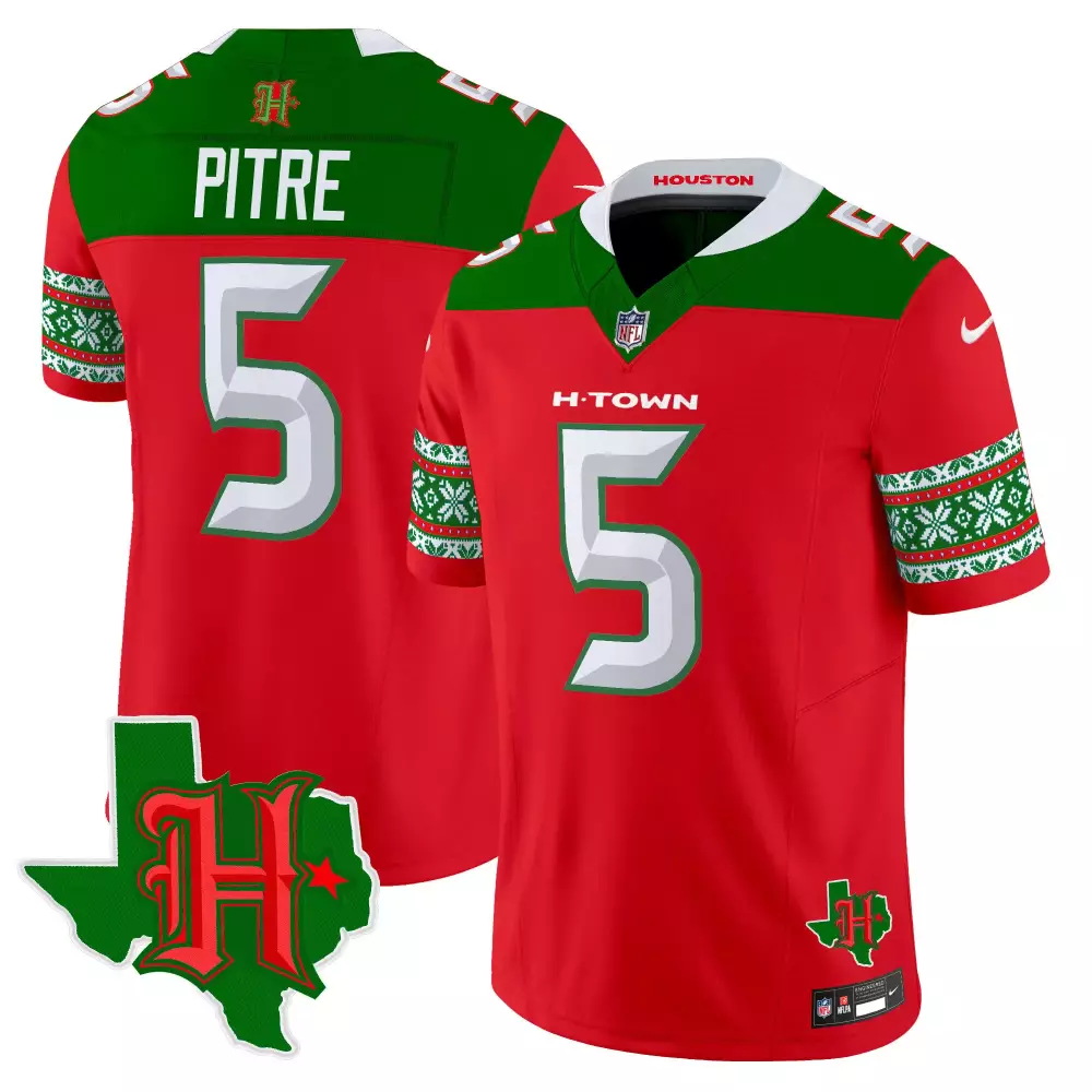 Jalen Pitre 5 Houston Oilers Jersey Red Christmas Men Alternate Split Design Green
