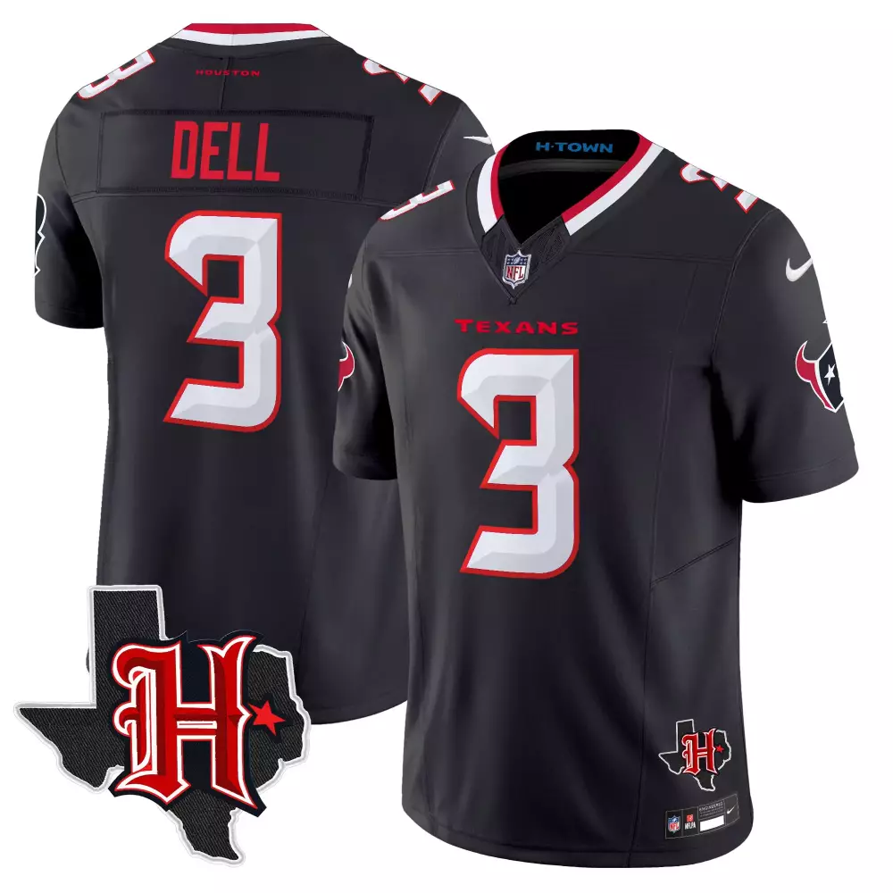 Tank Dell 3 Texans Jersey Black Men On-field White Red Vapor Limited v5 All Stitched