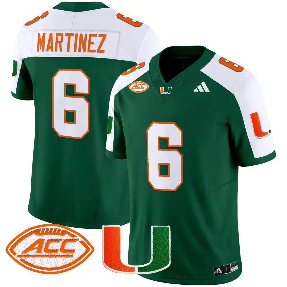 Martinez ACC 6 Miami Hurricanes Jersey Green Men White Orange Vapor Limited All Stitched