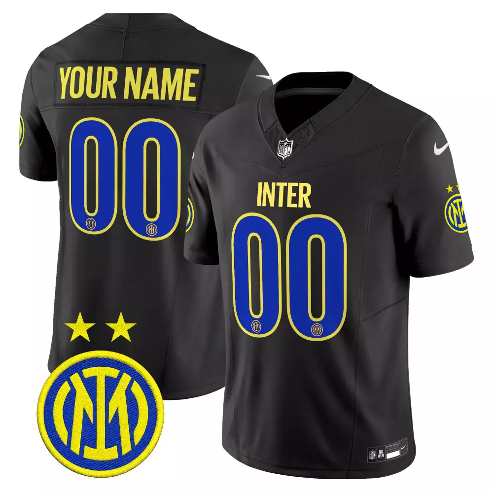 Custom Inter Milan Jersey Black Men Yellow Blue Vapor Embroidered
