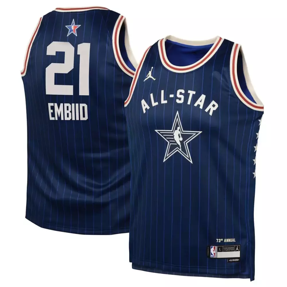Joel Embiid 21 All-star Jersey Navy NBA 73rd Annual Men White Red All Game Swingman