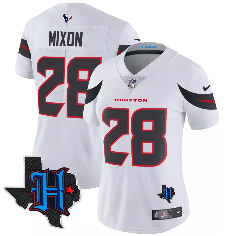 Joe Mixon 28 Houston Texans Jersey White H-town Texas Outline 2023 Women Game Alternate
