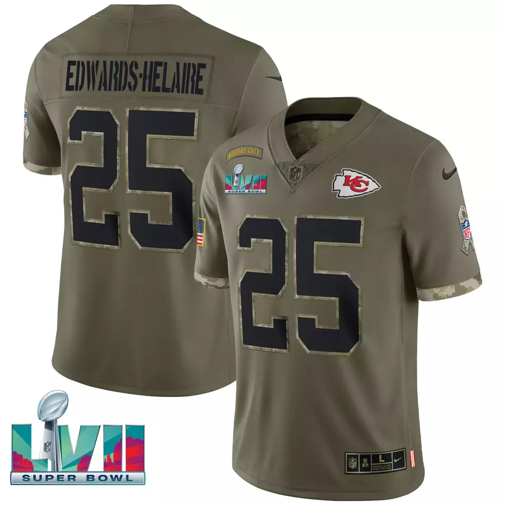 Clyde Edwards 25 Jersey Olive Green Salute To Service Kansas City Chiefs Super Bowl Lvii