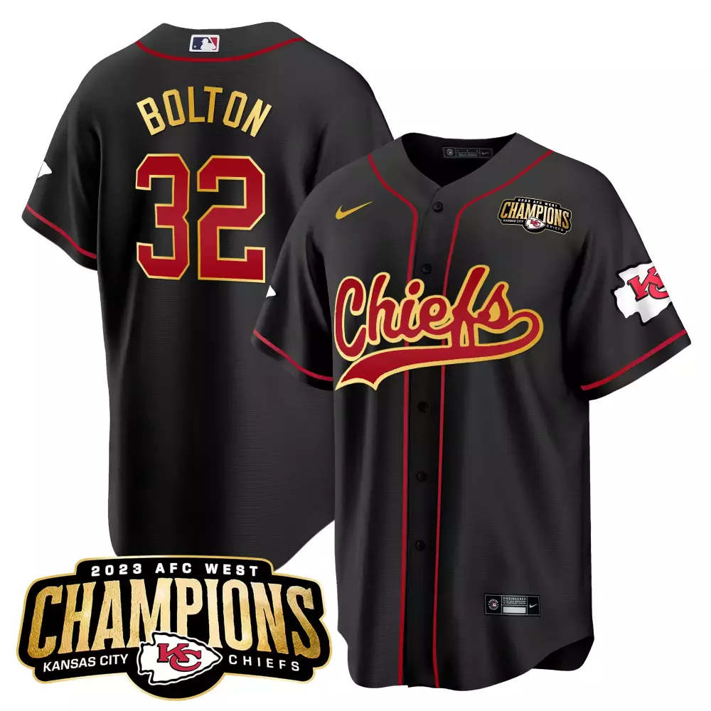 Nick Bolton 32 Kansas City Chiefs Jersey Black AFC West Champions 2023 Men Red Gold