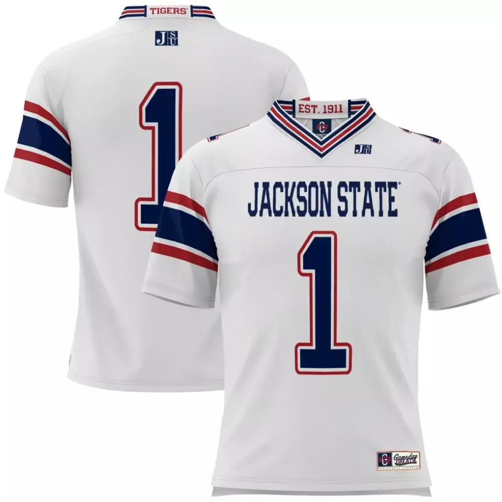 Jackson State 1 Jersey White Jsu Navy Blue Red Gameday