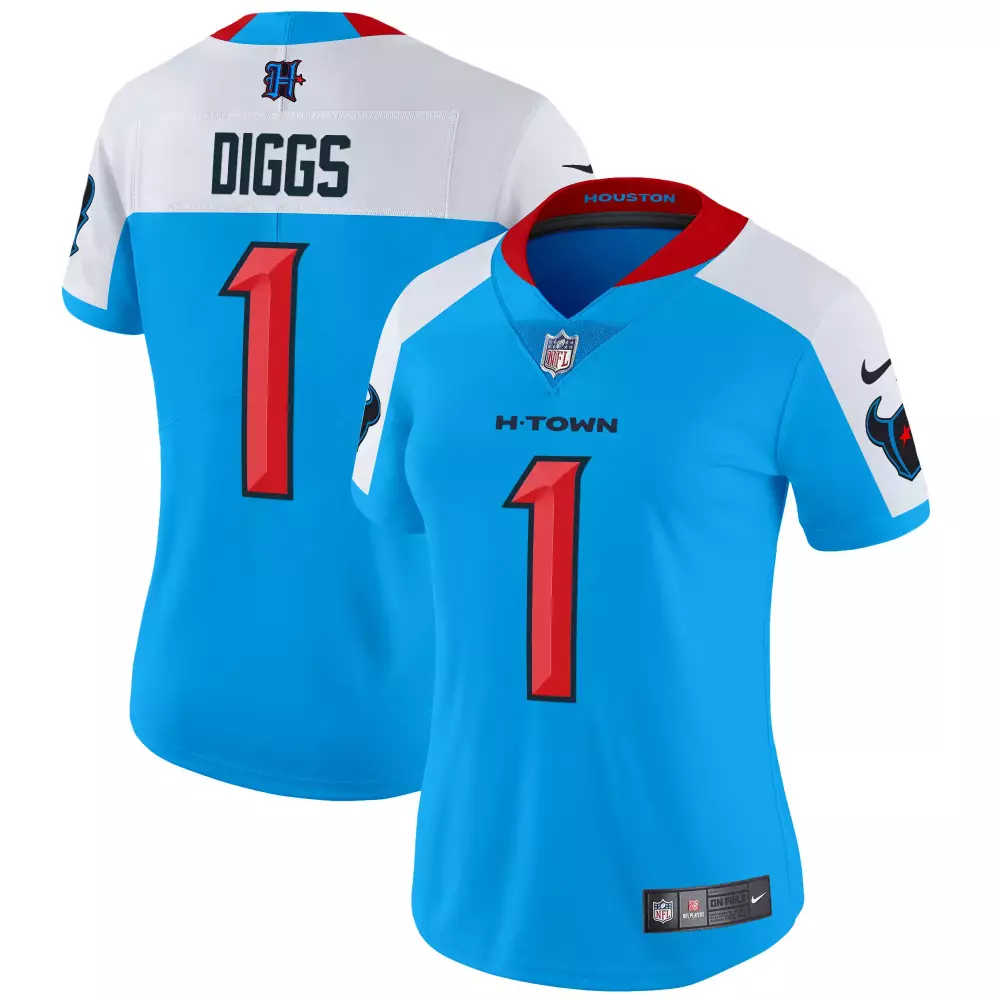 Stefon Diggs 1 Houston Texans Jersey Light Blue Women Standard Alternate Red White