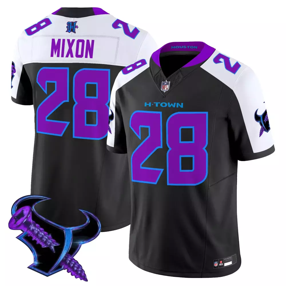 Joe Mixon 28 H-town Jersey Black Bull Men Alternate Split Design Purple White Vapor